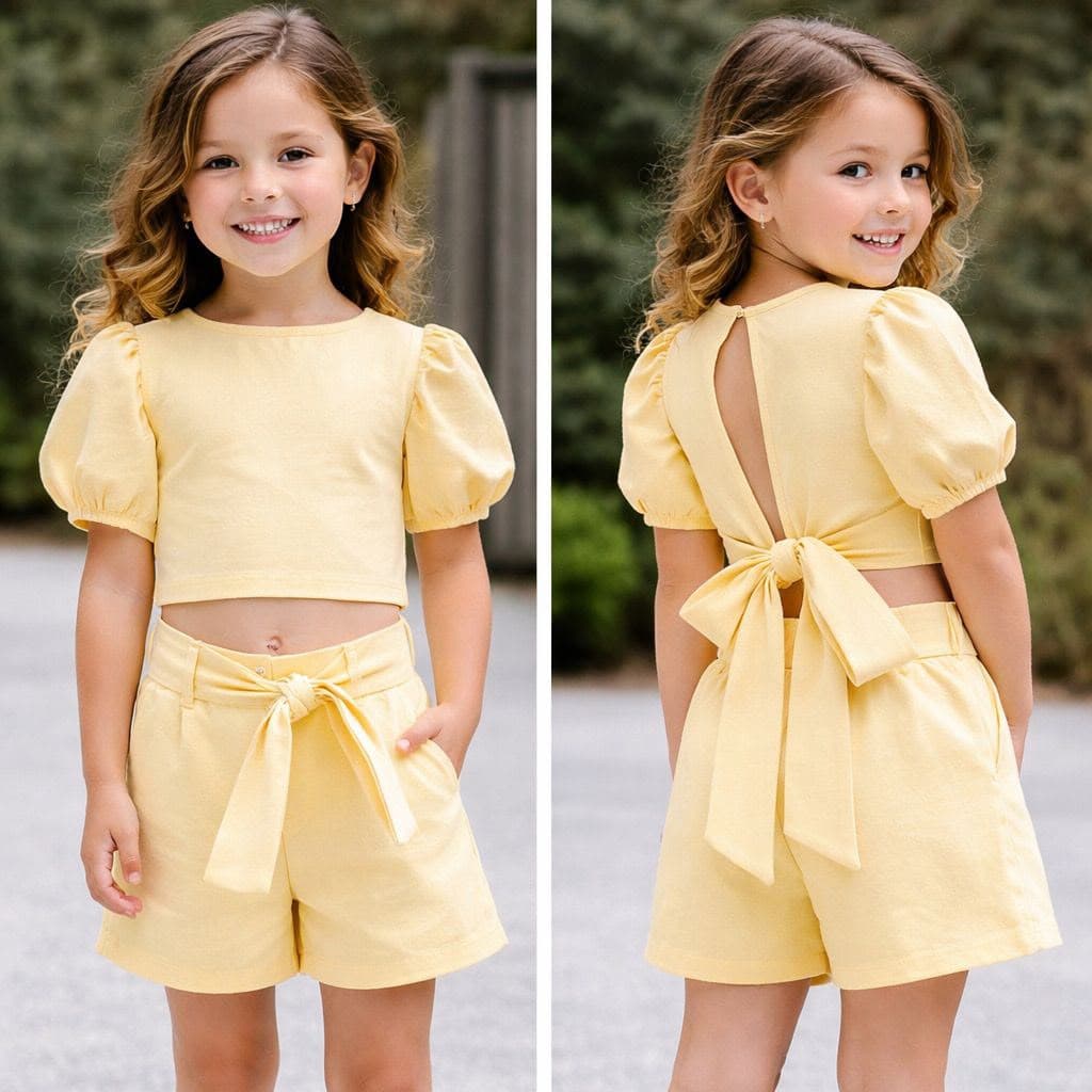 Conjunto amarelo cropped e short