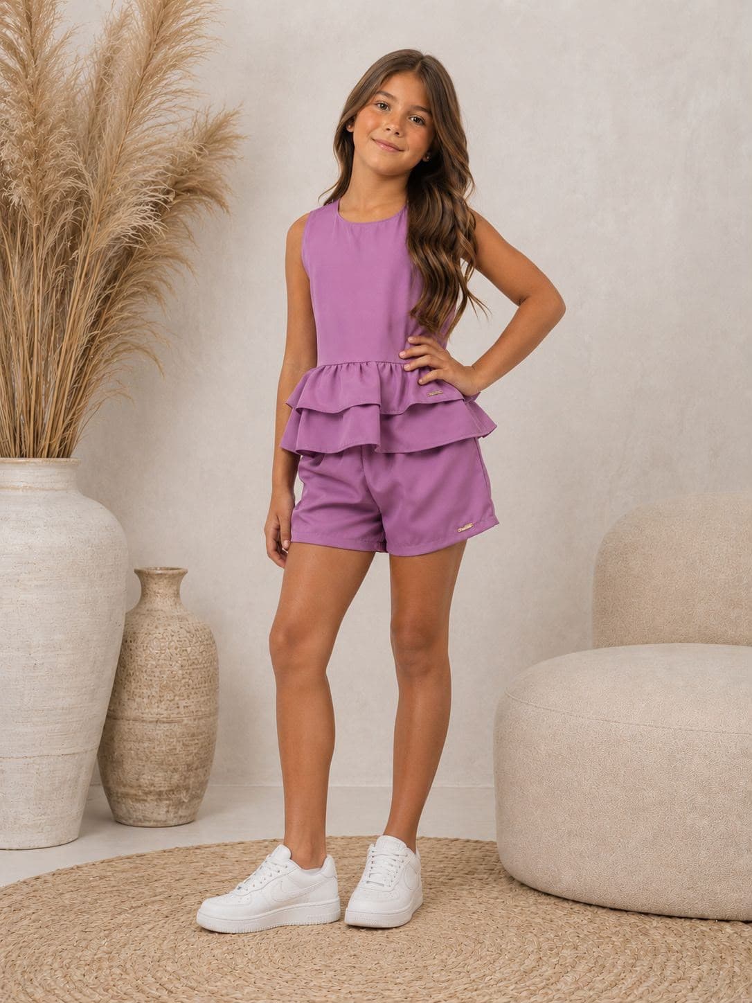 Conjunto lilás com babados