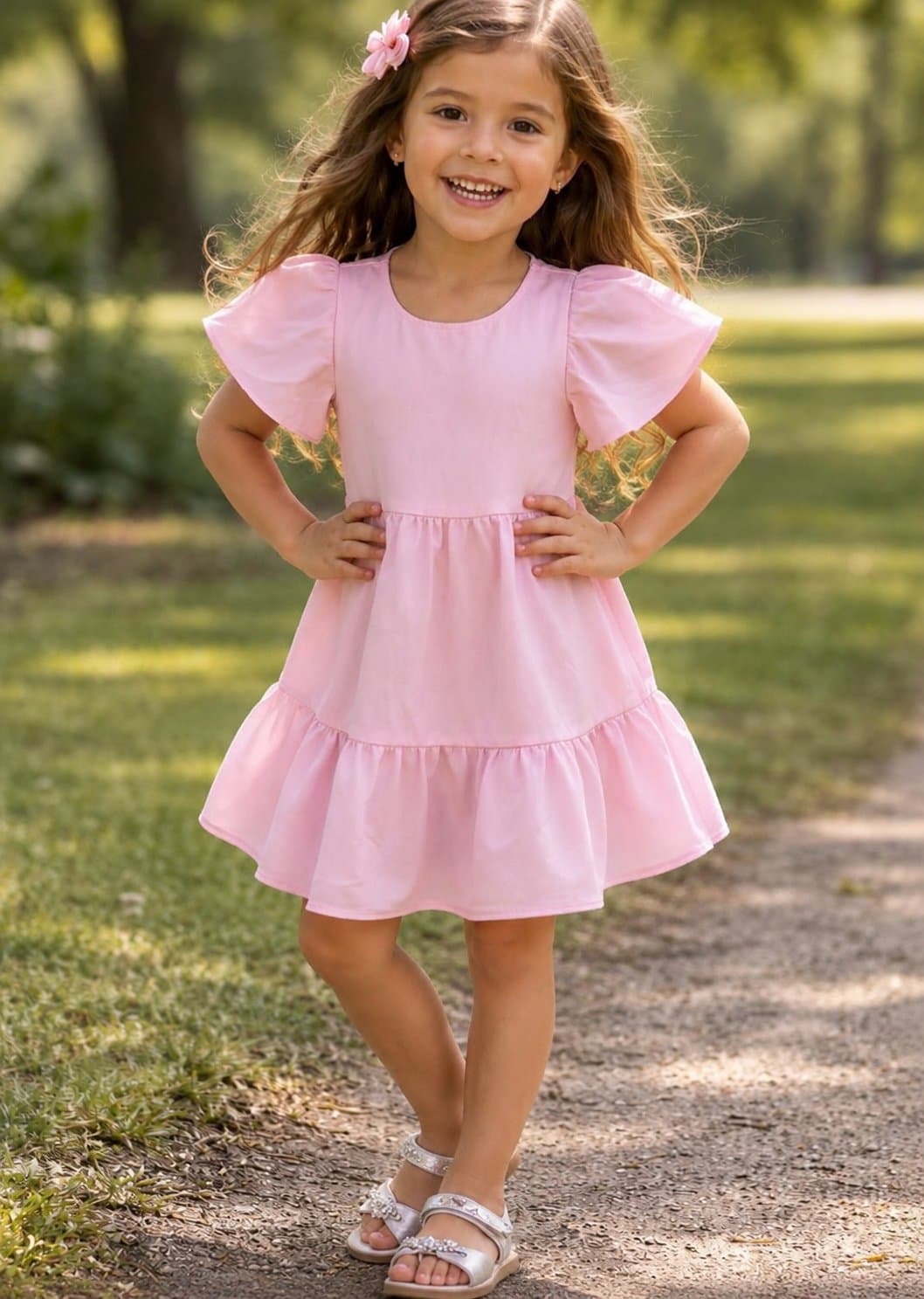 Vestido rosa manga bufante