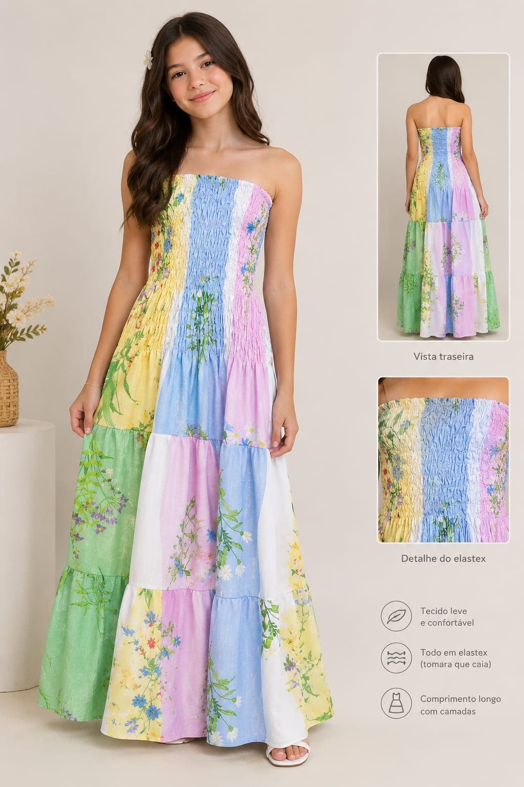 Vestido longo patchwork