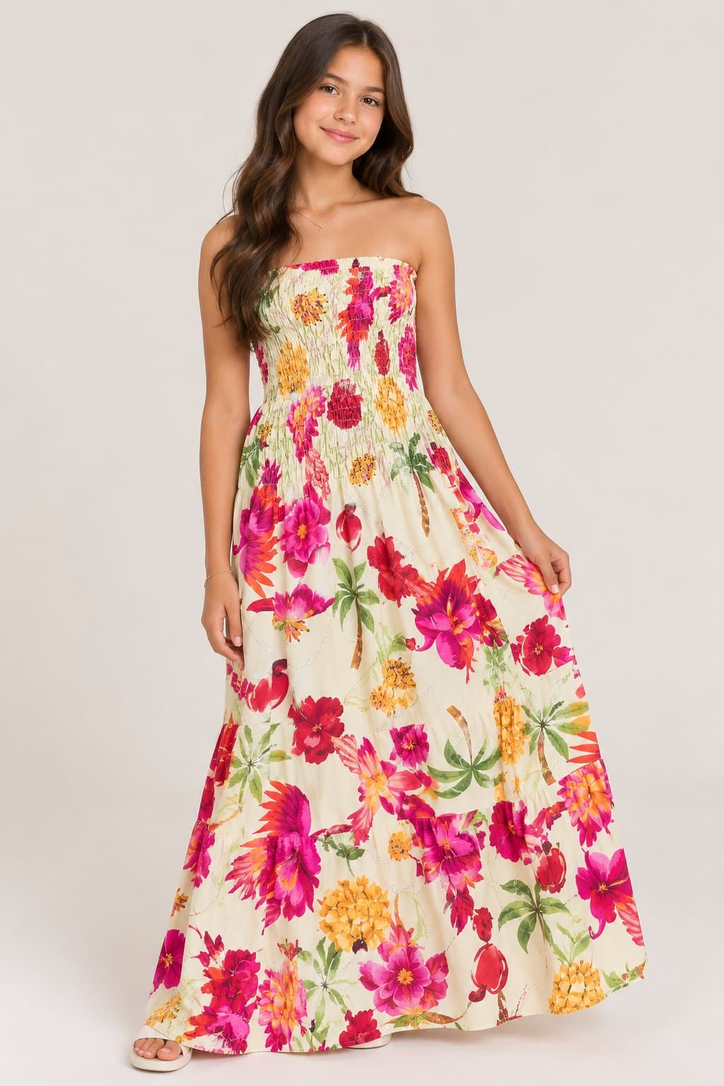 Vestido longo floral pink